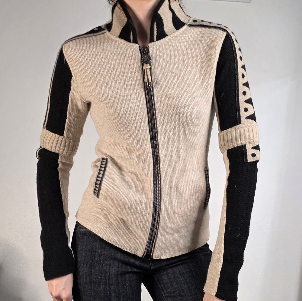 Hell Is For Heroes Wool Ski Sweater Jacket Full Zip Black Cream Size 42 Italy